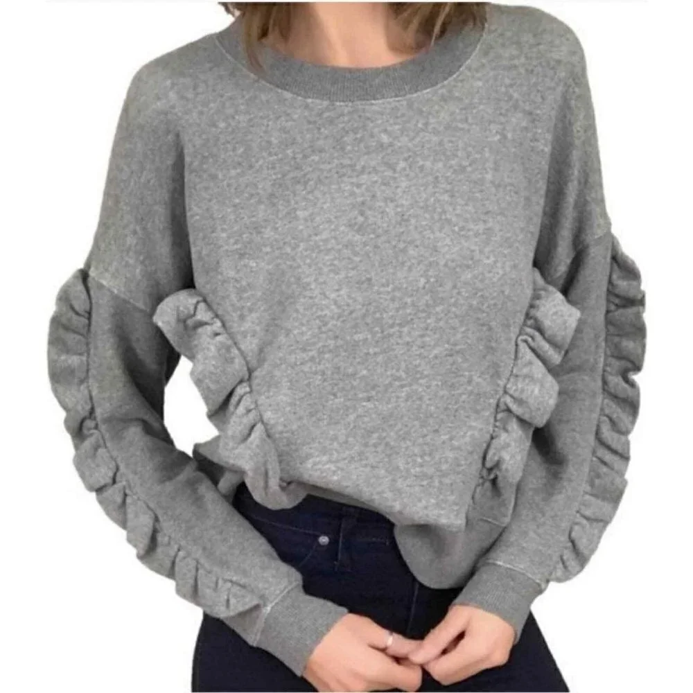 Mile(s) by Madewell, Size M, Oversized Gray Ruffle Sweatshirt.